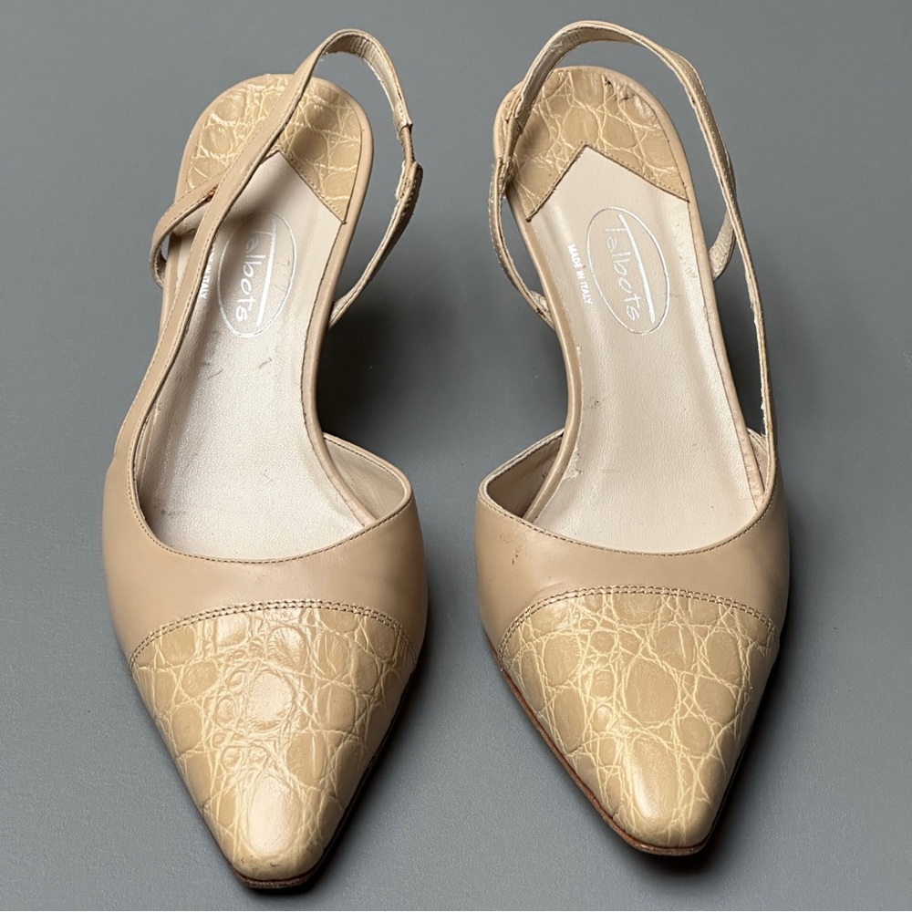 Talbots Cream Leather Sling Back Kitten Heels Size 7